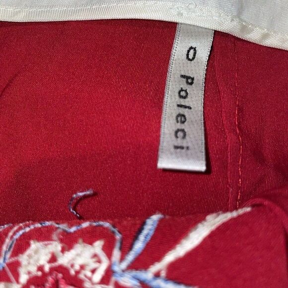 Poleci Embroidered Skirt Womens Size 0 Stretch Bohemian Floral Red Made In USA - Picture 4 of 6